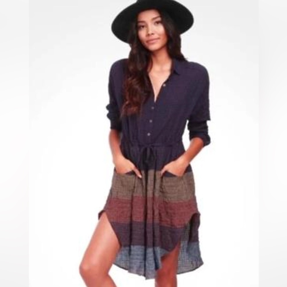 Free People Ray of Light Dress Plum Combo Boho Flowy Size Small